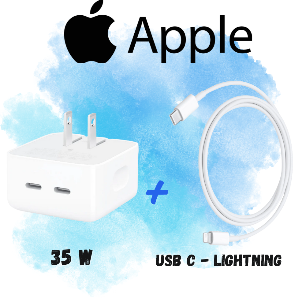 Combo Apple Dual Power Set | Cargador Original 35W Doble USB-C + Cable USB-C a Lightning