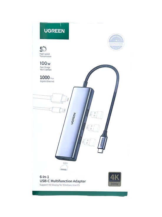 Adaptador UGREEN 6 en 1 USB-C | HDMI, RJ45, 3 USB 3.0, Carga 100W