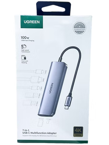 Adaptador UGREEN 7 en 1 USB-C | HDMI 4K, SD/TF, 2 USB-C, 2 USB 3.0, Carga 100W