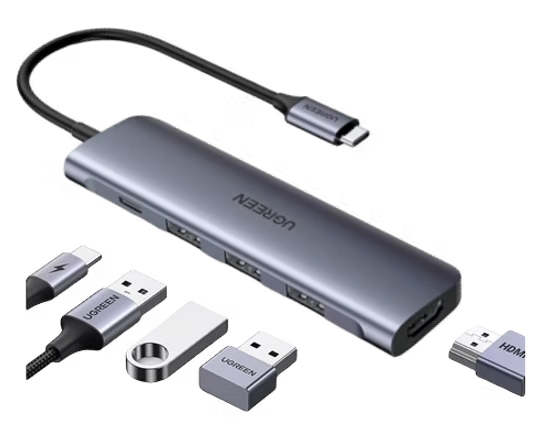 Adaptador UGREEN 5 en 1 USB-C | HDMI 4K, 3 USB 3.0, Carga Tipo C