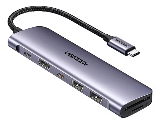 Adaptador UGREEN 7 en 1 USB-C | HDMI 4K, SD/TF, 2 USB-C, 2 USB 3.0, Carga 100W