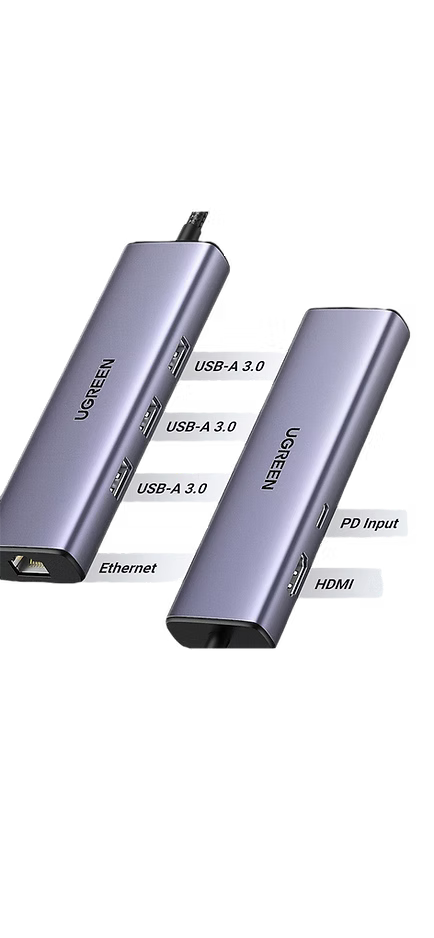 Adaptador UGREEN 6 en 1 USB-C | HDMI, RJ45, 3 USB 3.0, Carga 100W
