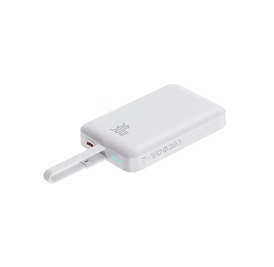 Baseus Mini Power Bank Magnético 10,000mAh – Carga Rápida con Cable USB-C Integrado