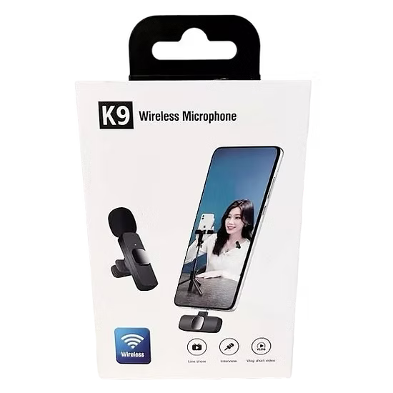 Micrófono Inalámbrico K9 con Receptor Lightning – Audio Claro y Portátil