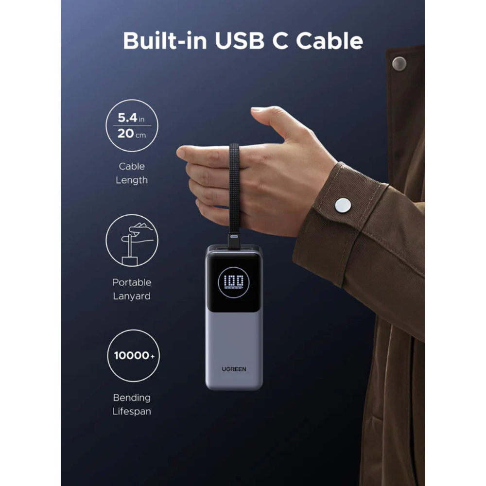 UGREEN Nexode Power Bank 20,000mAh 130W con Cable USB-C Integrado