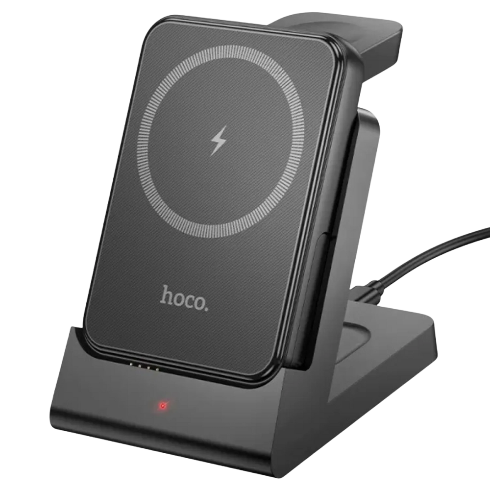 Hoco Estación de Carga 3 en 1 con Power Bank-Carga Inalámbrica y por Cable
