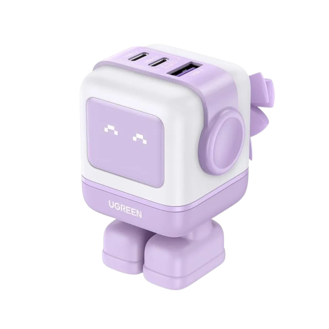UGREEN Cargador Robot 65W (3 Puertos: 2USB-C + 1USB-A)Lila