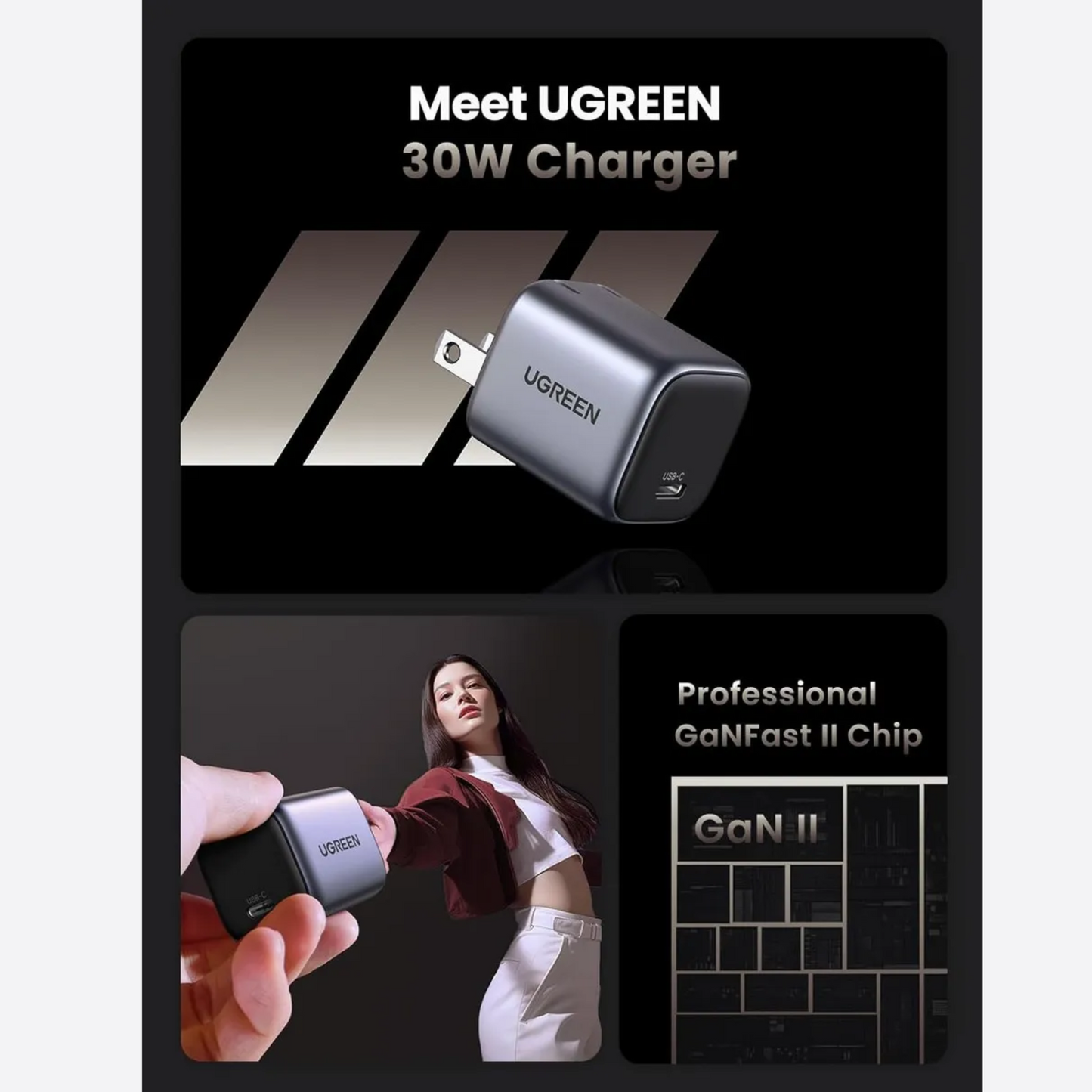 Cubo + Cable UGREEN 30w- Carga Rápida