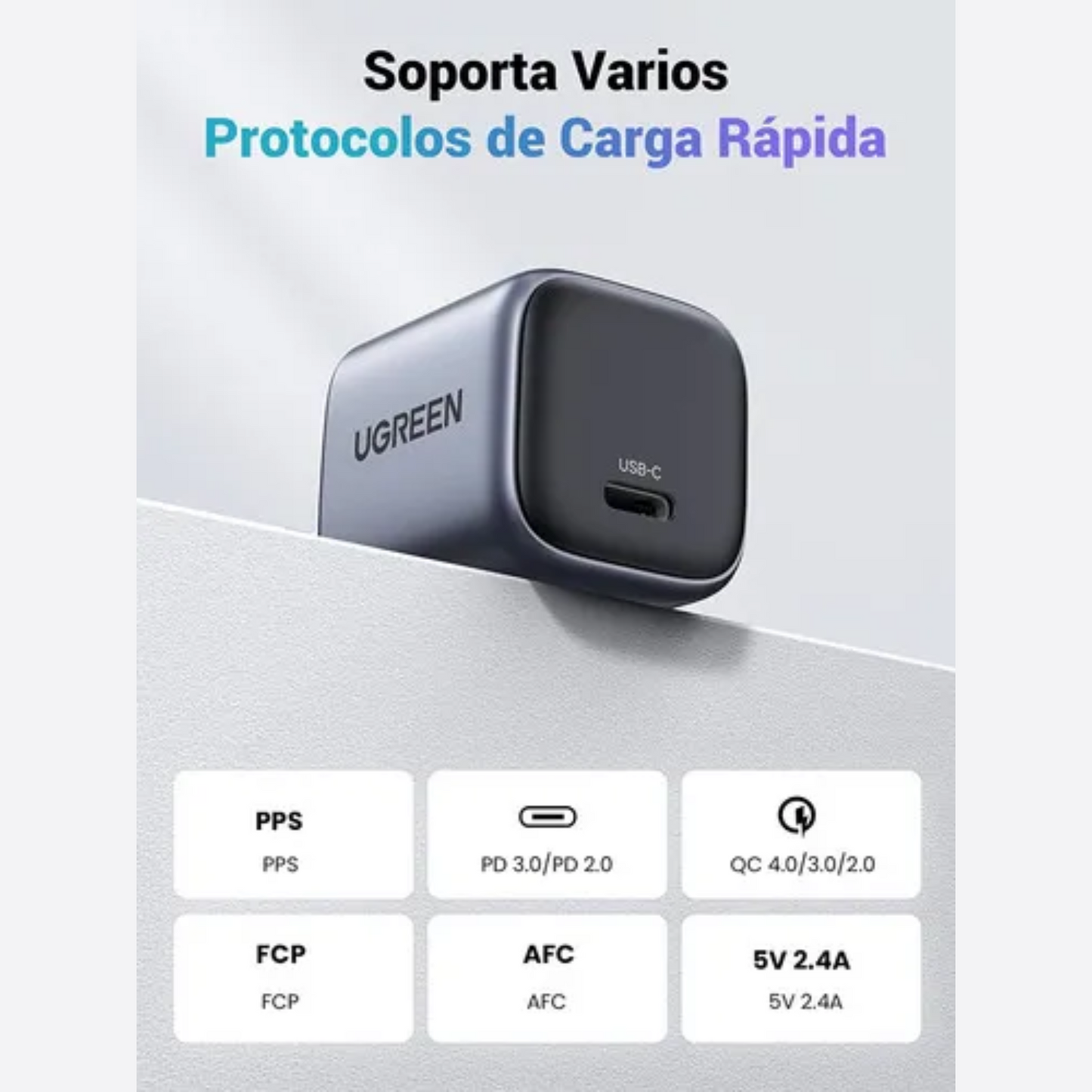 Cubo + Cable UGREEN 30w- Carga Rápida