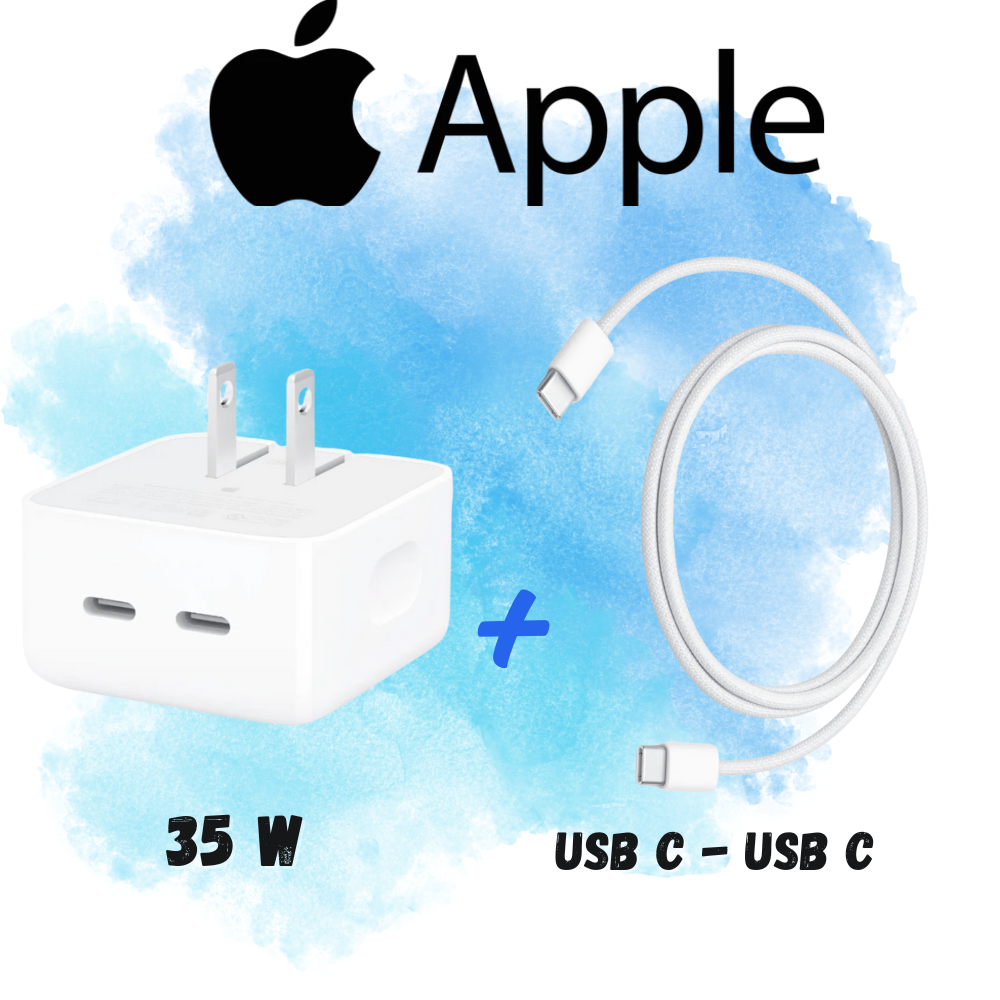 Carga Segura Apple| Cargador Original 35W Doble USB-C + Cable USB-C a USB-C