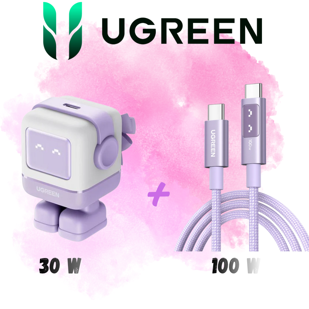 UGREEN Robot Power Set | Cargador 30W + Cable 100W Lila