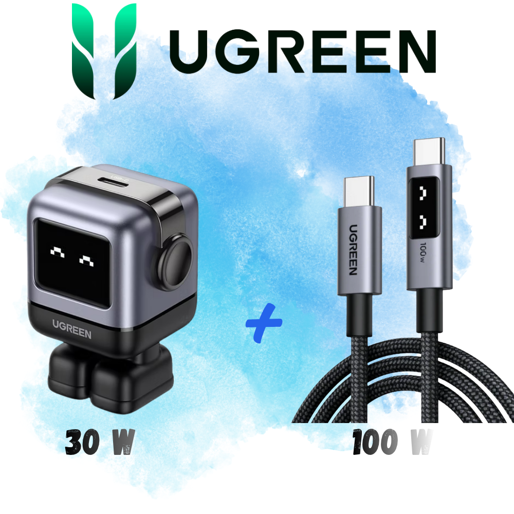 Kit Ugreen Robot 30w| Cargador 30W + Cable 100W Black