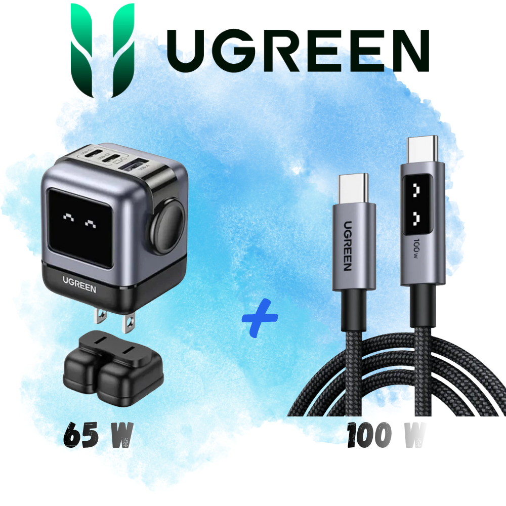 Kit Ugreen Robot 65w| Cargador 65W + Cable 100W Black