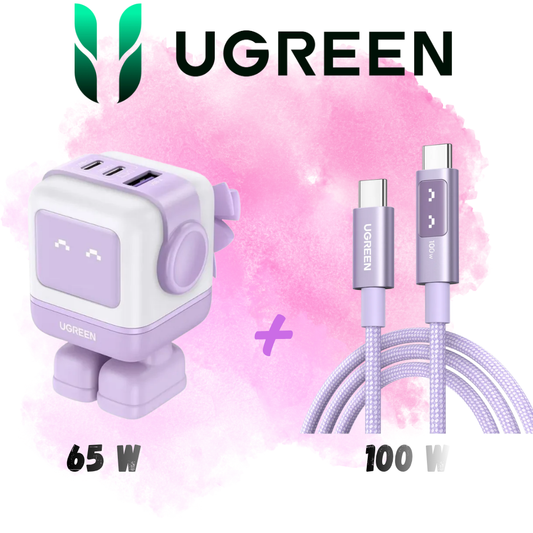 UGREEN Robot Power Set | Cargador 65W + Cable 100W Lila