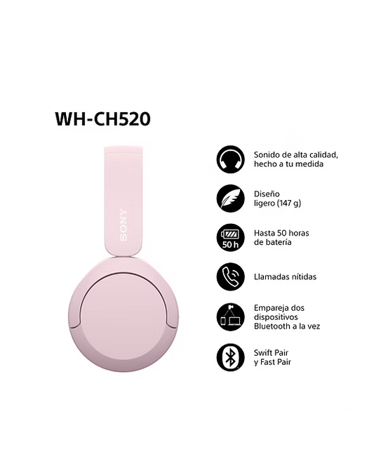 Sony WH-CH520 – Audífonos Bluetooth con hasta 50h de batería y sonido optimizado DSEE