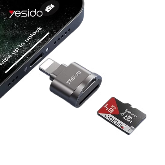 Lector de Memorias con Salida Lightning Yesido – Elegante, Compacto y Compatible con iPhone/iPad