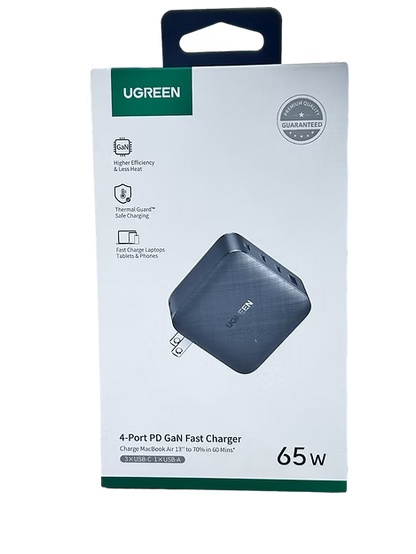 Cargador UGREEN GAN 65W | 3 USB-C + 1 USB-A | Carga Rápida y Compacta