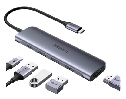 Adaptador UGREEN 5 en 1 USB-C | HDMI 4K, 3 USB 3.0, Carga Tipo C