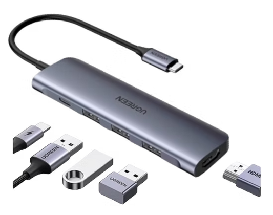 Adaptador UGREEN 5 en 1 USB-C | HDMI 4K, 3 USB 3.0, Carga Tipo C