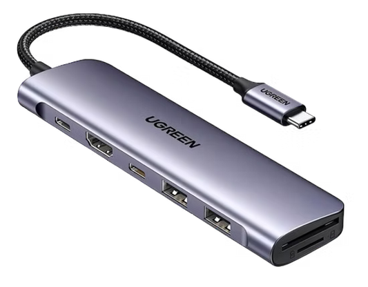 Adaptador UGREEN 7 en 1 USB-C | HDMI 4K, SD/TF, 2 USB-C, 2 USB 3.0, Carga 100W