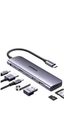 Adaptador UGREEN 7 en 1 USB-C | HDMI 4K, SD/TF, 2 USB-C, 2 USB 3.0, Carga 100W