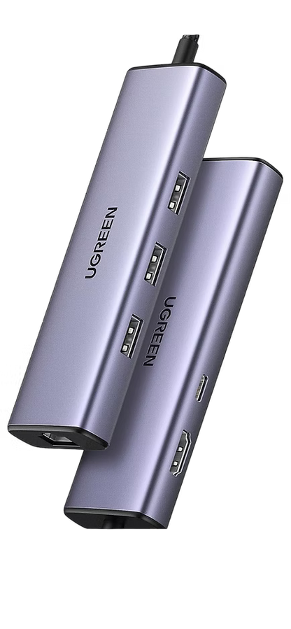 Adaptador UGREEN 6 en 1 USB-C | HDMI, RJ45, 3 USB 3.0, Carga 100W