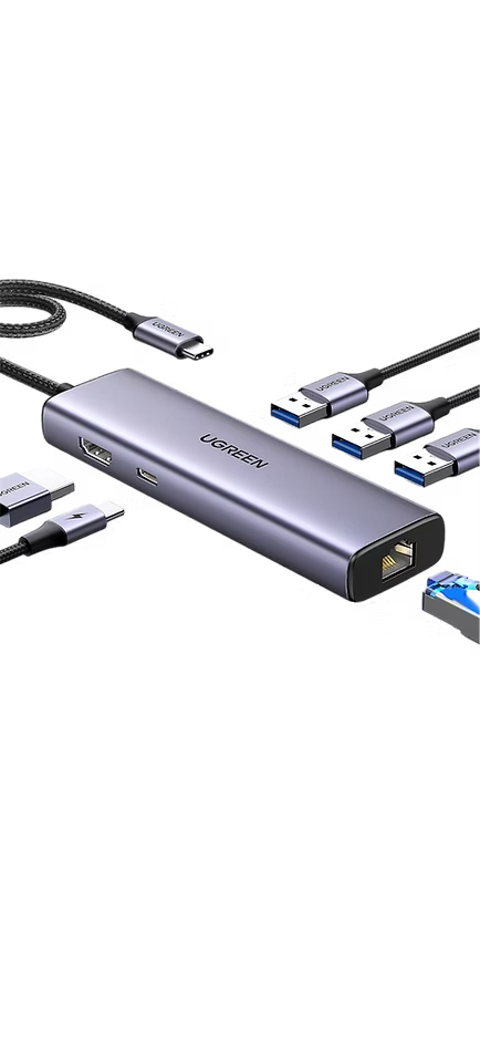 Adaptador UGREEN 6 en 1 USB-C | HDMI, RJ45, 3 USB 3.0, Carga 100W