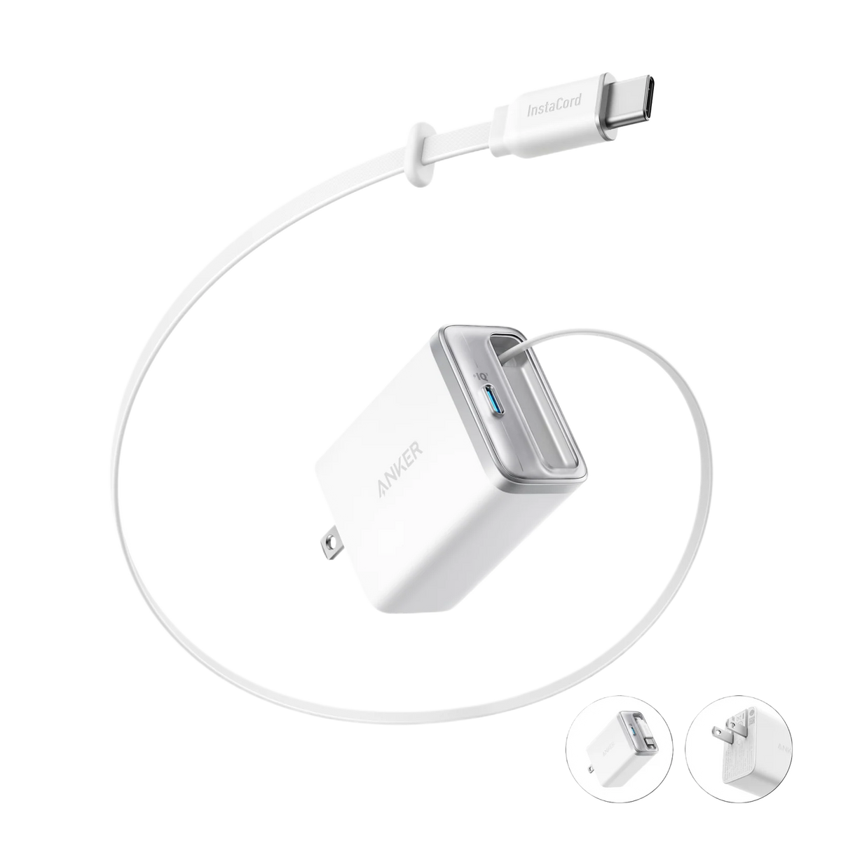 Cargador Anker Nano 35w con cable retráctil -  Blanco