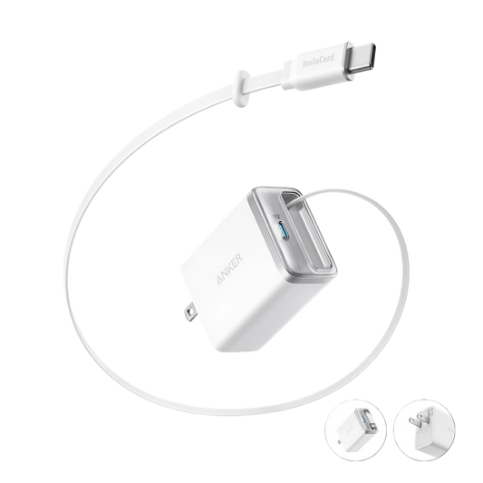 Cargador Anker Nano 35w con cable retráctil -  Blanco