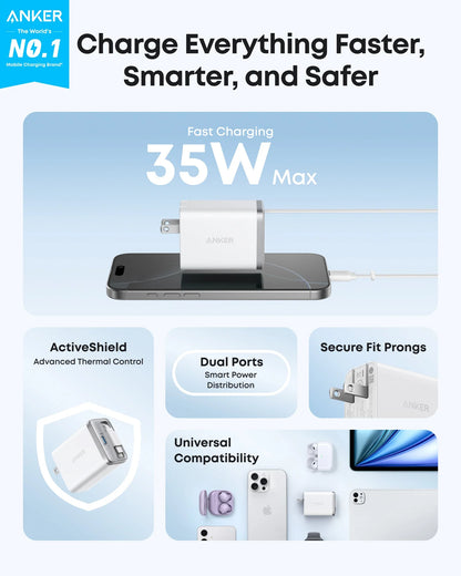 Cargador Anker Nano 35w con cable retráctil -  Blanco
