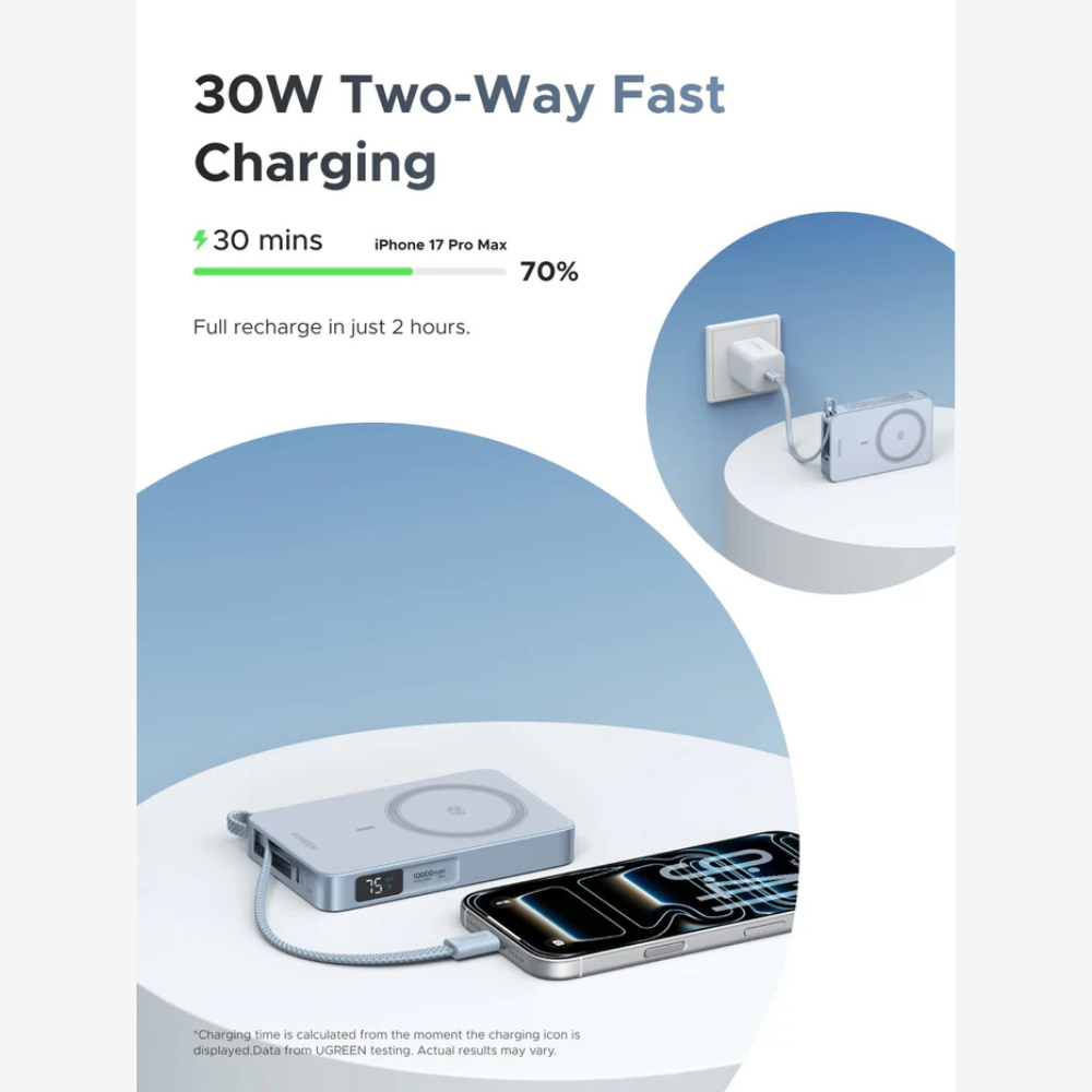UGREEN MagFlow Magnetic Wireless Power Bank (10000mAh, Qi2 25W, MagSafe-compatible)