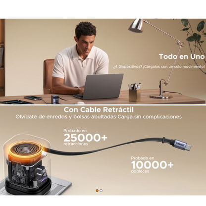 Cargador UGREEN 100W Nexode Pro GaN con Cable Retráctil USB-C
