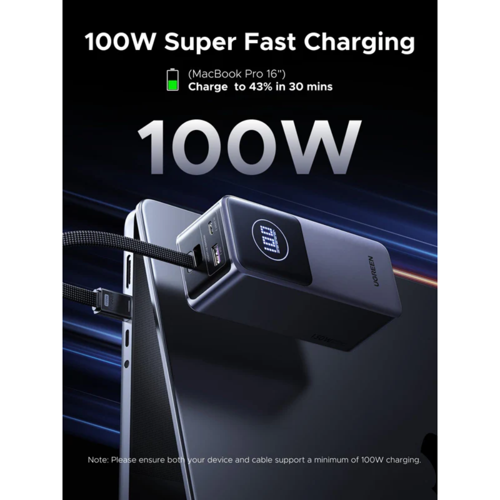 Cargador Portátil UGREEN Nexode 20000mAh 130W con Cable USB-C Integrado PB723 55365B