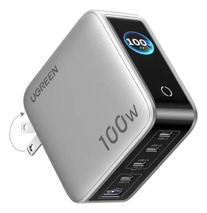 Cargador UGREEN GaN 100W con 5 puertos y pantalla inteligente (65610b)