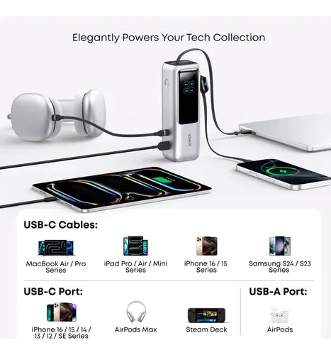 Cargador portatil Anker 165w 25000mAh con cable incorporado -  Plata