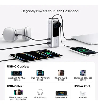 Cargador portatil Anker 165w 25000mAh con cable incorporado -  Plata