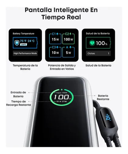 Cargador portatil Anker 165w 25000mAh con cable incorporado -  Plata