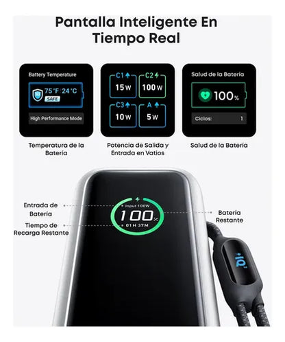 Cargador portatil Anker 165w 25000mAh con cable incorporado -  Plata