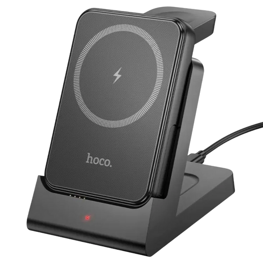 Hoco Estación de Carga 3 en 1 con Power Bank-Carga Inalámbrica y por Cable