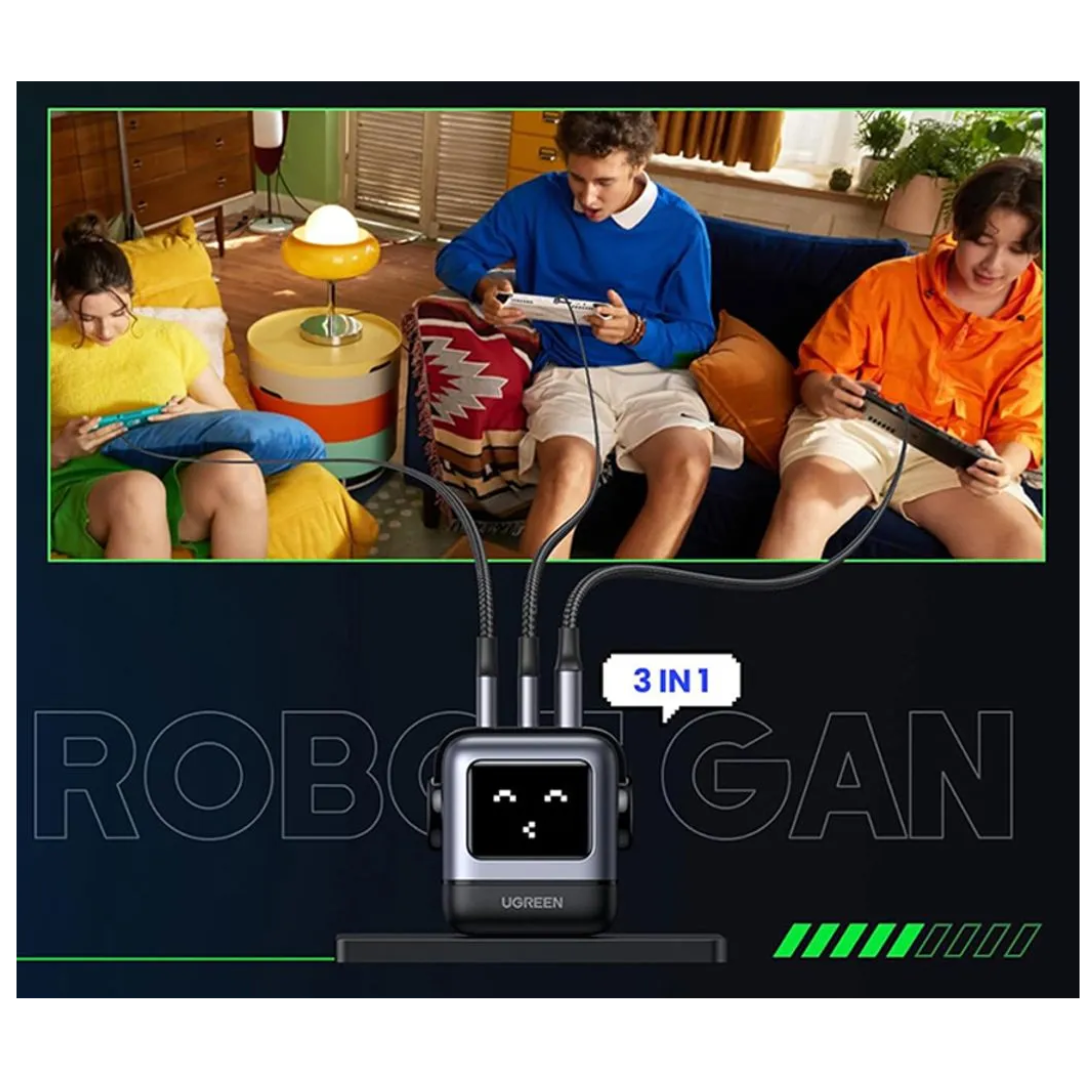 UGREEN Cargador Robot 65W (3 Puertos: 2USB-C + 1USB-A)