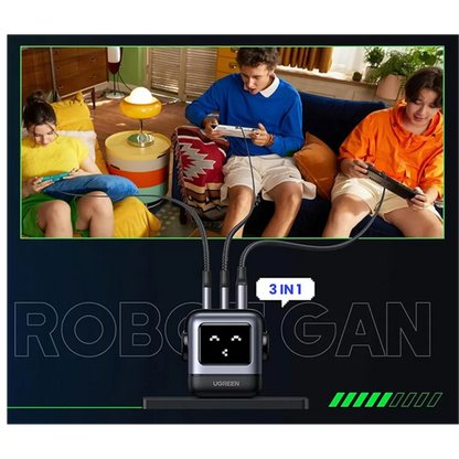 UGREEN Cargador Robot 65W (3 Puertos: 2USB-C + 1USB-A)