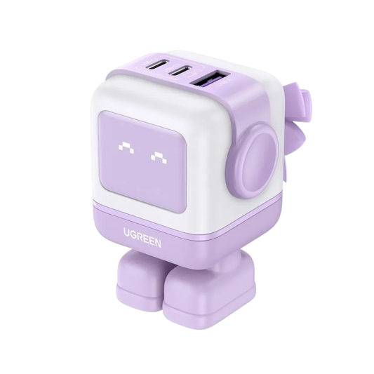 UGREEN Cargador Robot 65W (3 Puertos: 2USB-C + 1USB-A)Lila