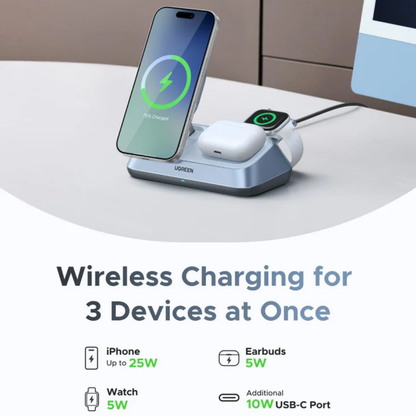 UGREEN MagFlow 3-in-1 Magnetic Wireless Charger Qi2 Premiun