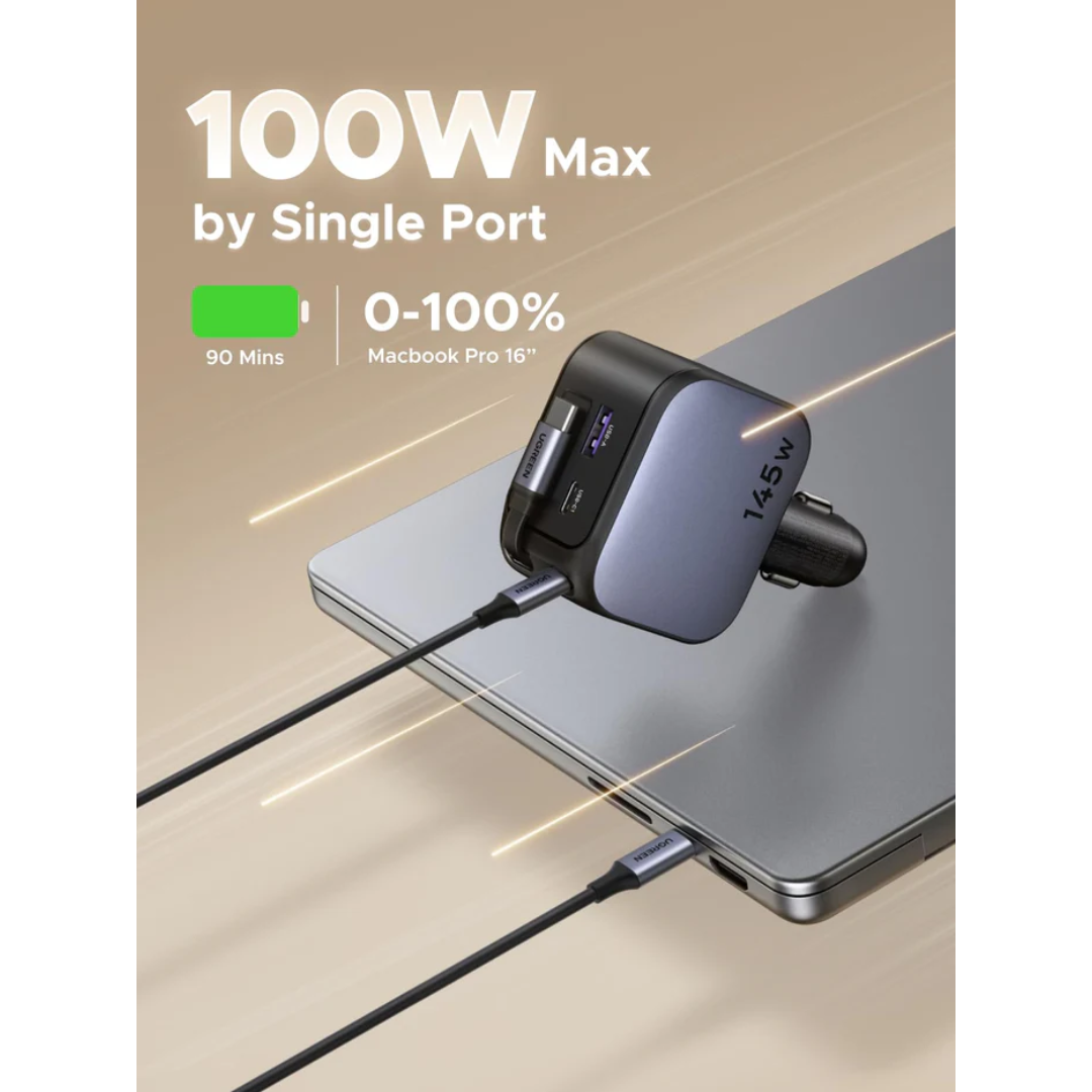 Cargador de auto UGREEN Nexode 145W con Cable Retráctil  (EC604 55910B)