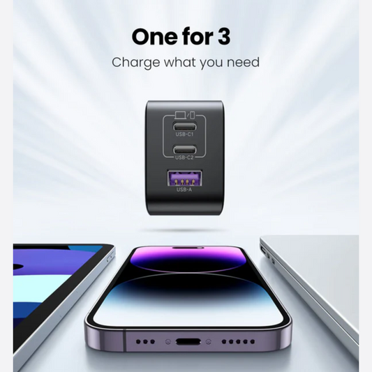 UGREEN Nexode 65W GaN — Cargador Rápido 3 Puertos (USB-C & USB-A)