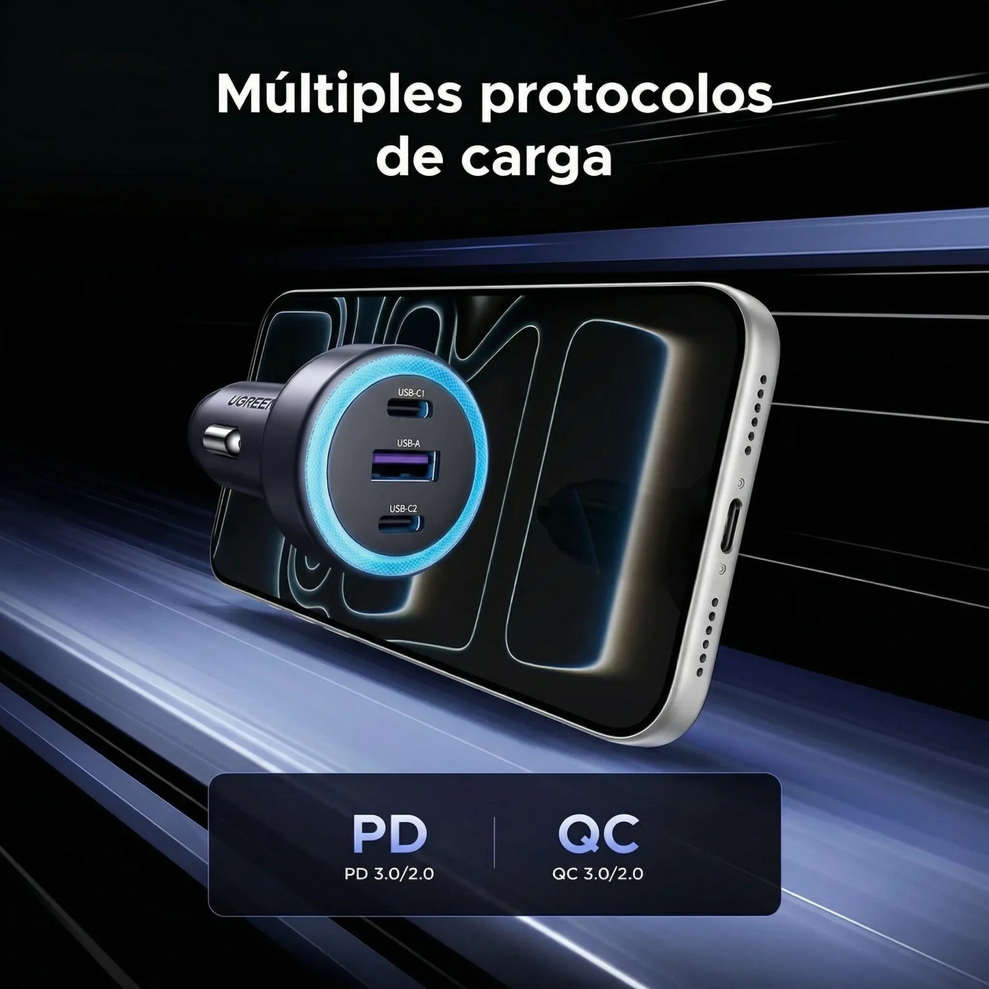Cargador de Auto UGREEN 30W con 3 puertos EC307 (45843)