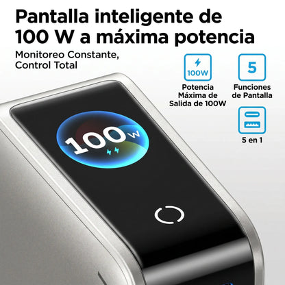 Cargador UGREEN GaN 100W con 5 puertos y pantalla inteligente (65610b)