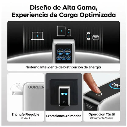Cargador UGREEN GaN 100W con 5 puertos y pantalla inteligente (65610b)