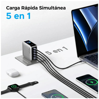 Cargador UGREEN GaN 100W con 5 puertos y pantalla inteligente (65610b)